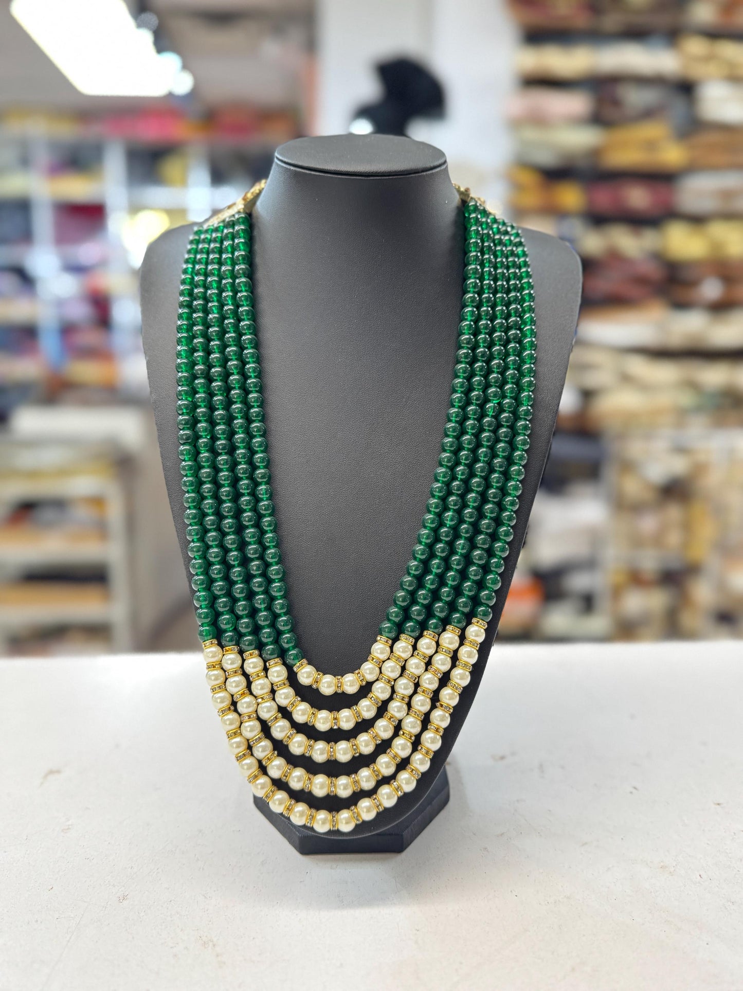 Indian Wedding- Green & white Pearl Necklace for Men/Groom for Wedding