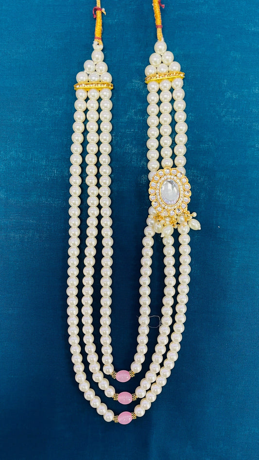 Indian Wedding- White/Offwhite Pearl Stone & Studded Necklace for Men/Groom/Dullah for Wedding