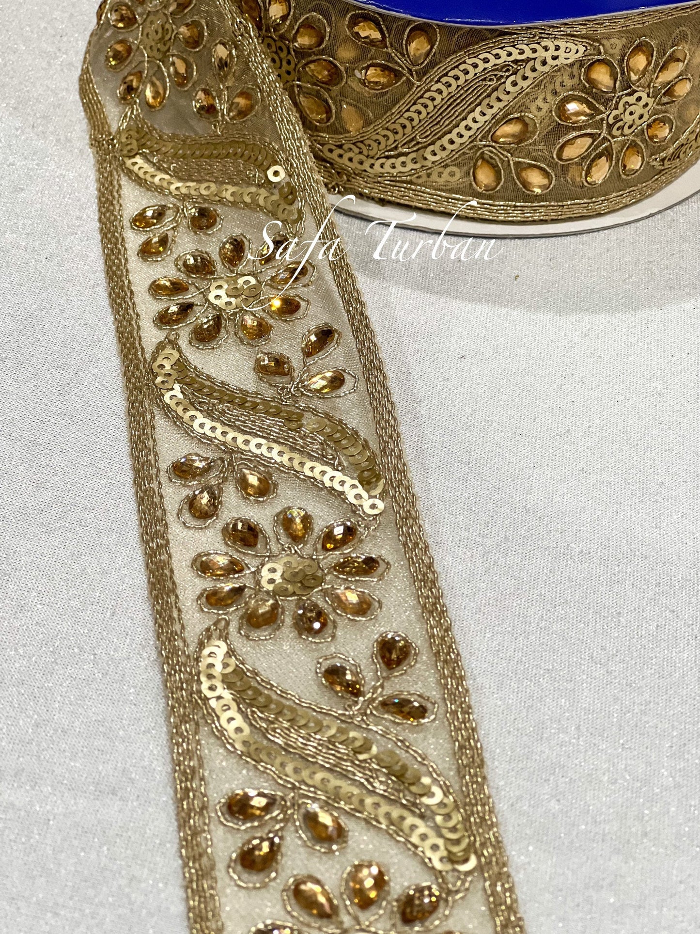 Golden Kundan Lace 2" (inch) for Dresses, Sarees, Lehenga, Suits, Blouses, Dupatta, Chunri, and Craft