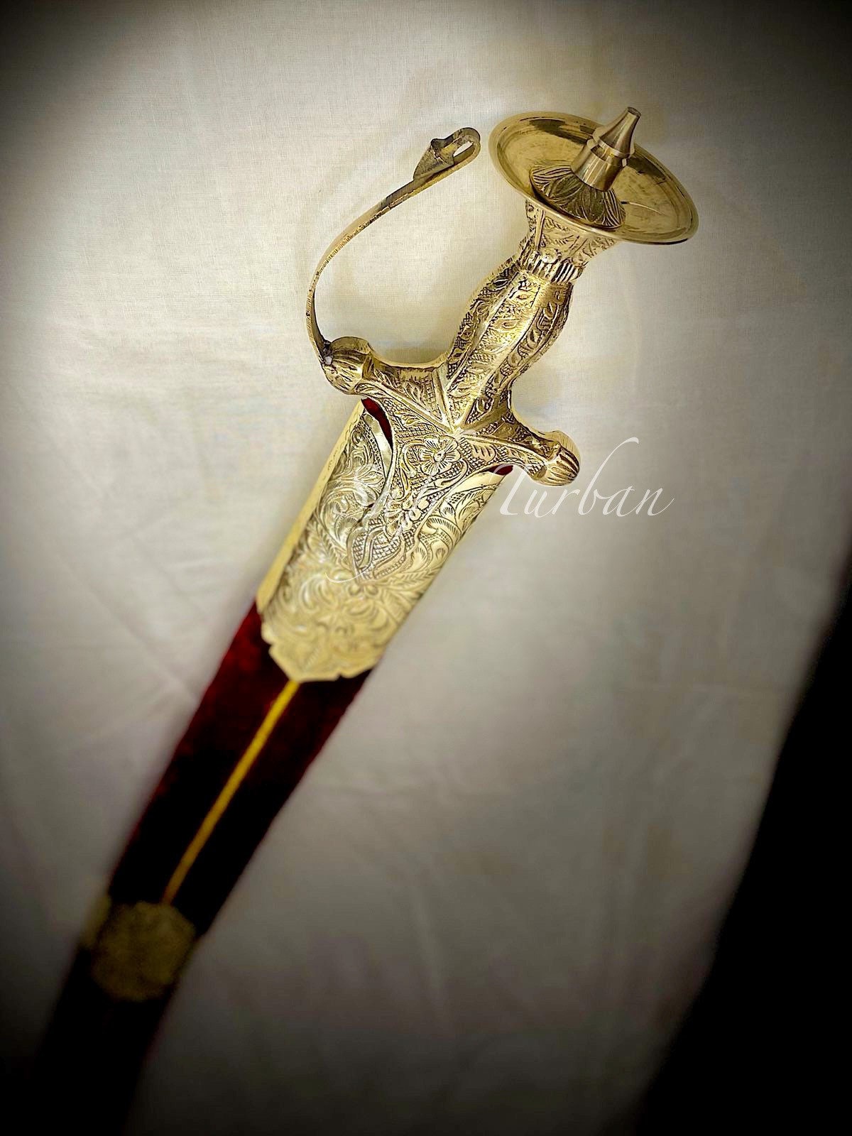 Indian Wedding Decorative Sword/Kirpan- Maroon Colour Sword with Golden work handle/For wedding purpose/Indian Rajput Wedding Sword
