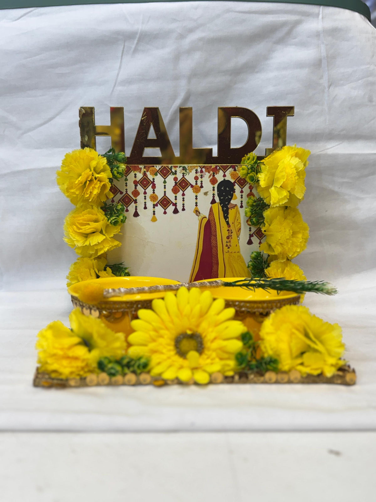 Wedding Accessories- Bride/Groom Mayian/ Haldi/ Maiyan/ Vatna Ceremony-Decorative  Wooden board and  2Bowls