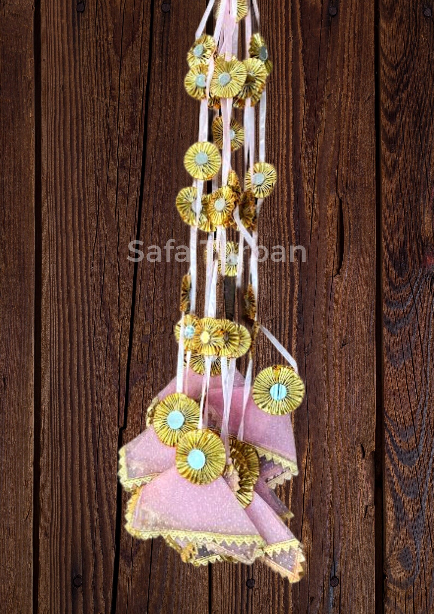 Tassels Decorative Hanging for Wedding Backdrops, Haldi, Wedding Event Decoration, Indian Wedding Net Fabric Hangings- Pack of 5 Strings