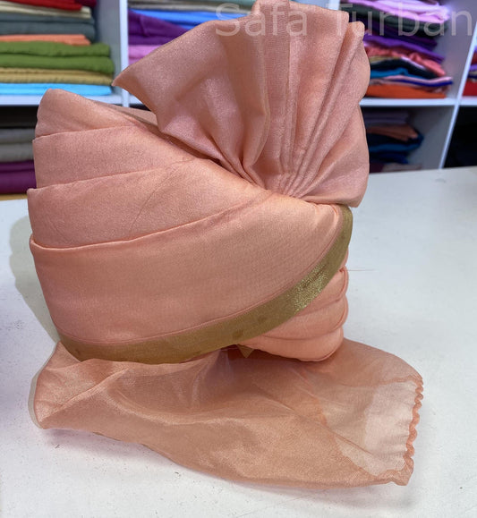 Indian Wedding- Silk Fabric handmade Safa for groom in Peach colour, Groom Head Safa Turban/Pagdi Headwrap for Dulha