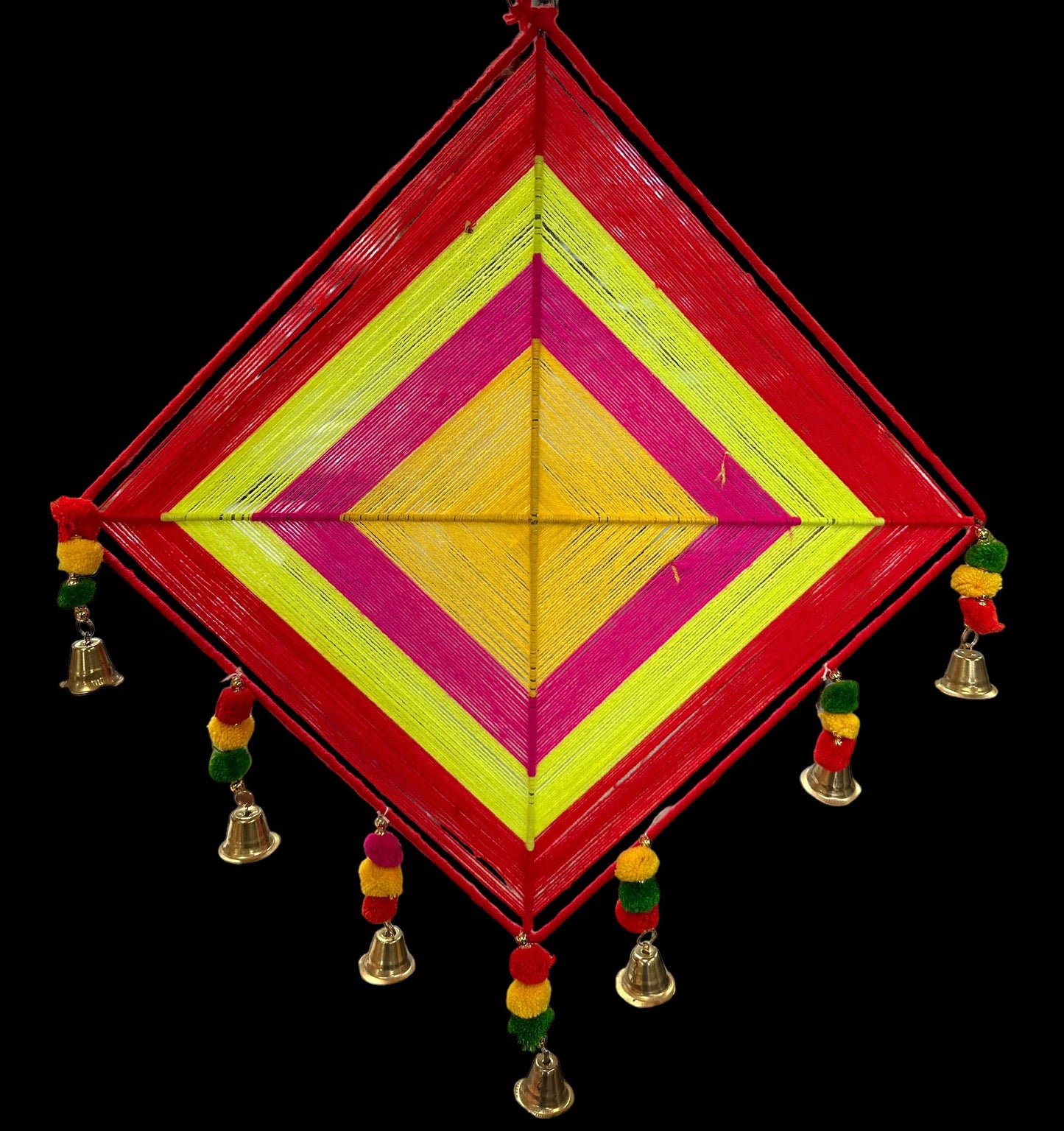 Handcrafted Decorative Pom Pom Hangings with Bells for Wall/Door Decoration, Festive or Wedding Hanging Decorative Items (Multi-Colour)