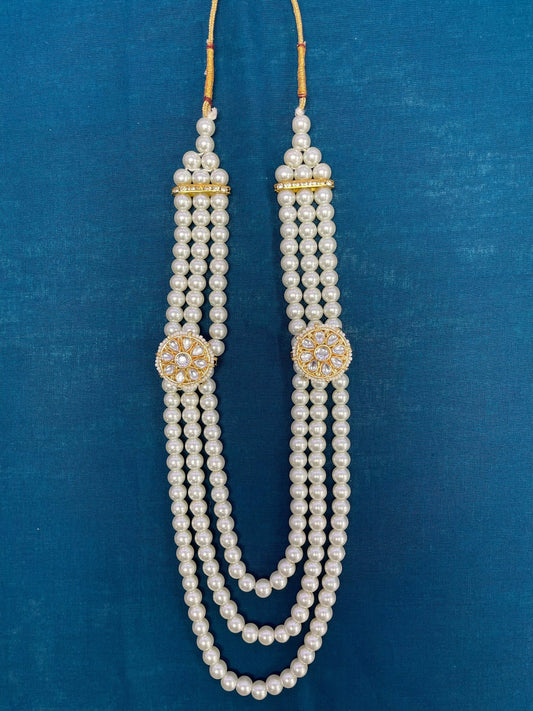 Indian Wedding- White/Offwhite Pearl Stone & Studded Necklace for Men/Groom/Dullah for Wedding