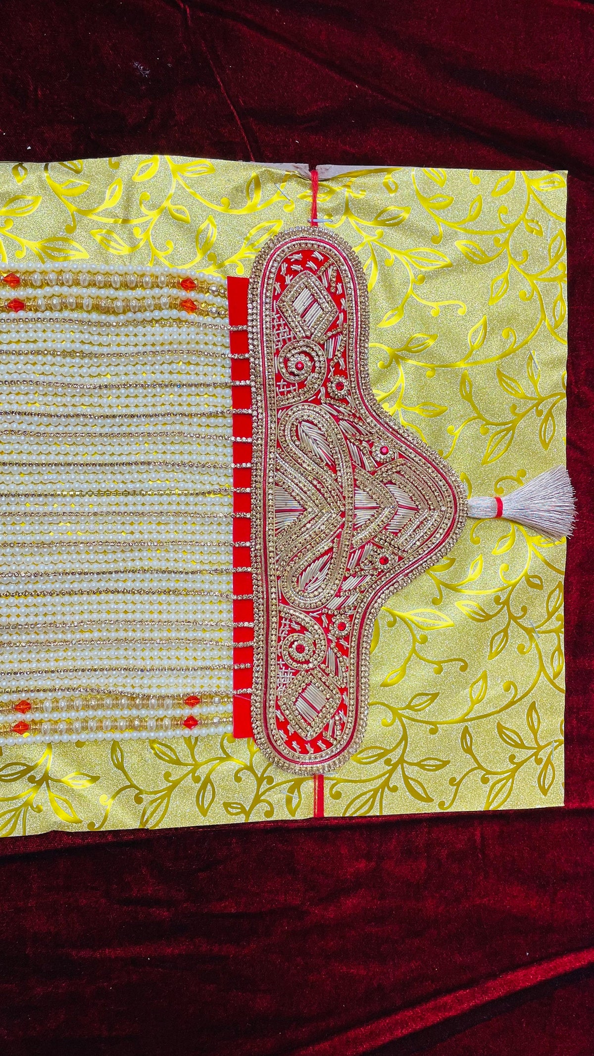 Groom Sehra- Indian Wedding Accessories- Golden/Red Sehra with Pearl Beads