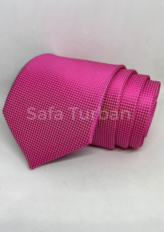 Mens Plaid Micro Self Silk Necktie Gift Set With Pocket Square (Majenta Colour)