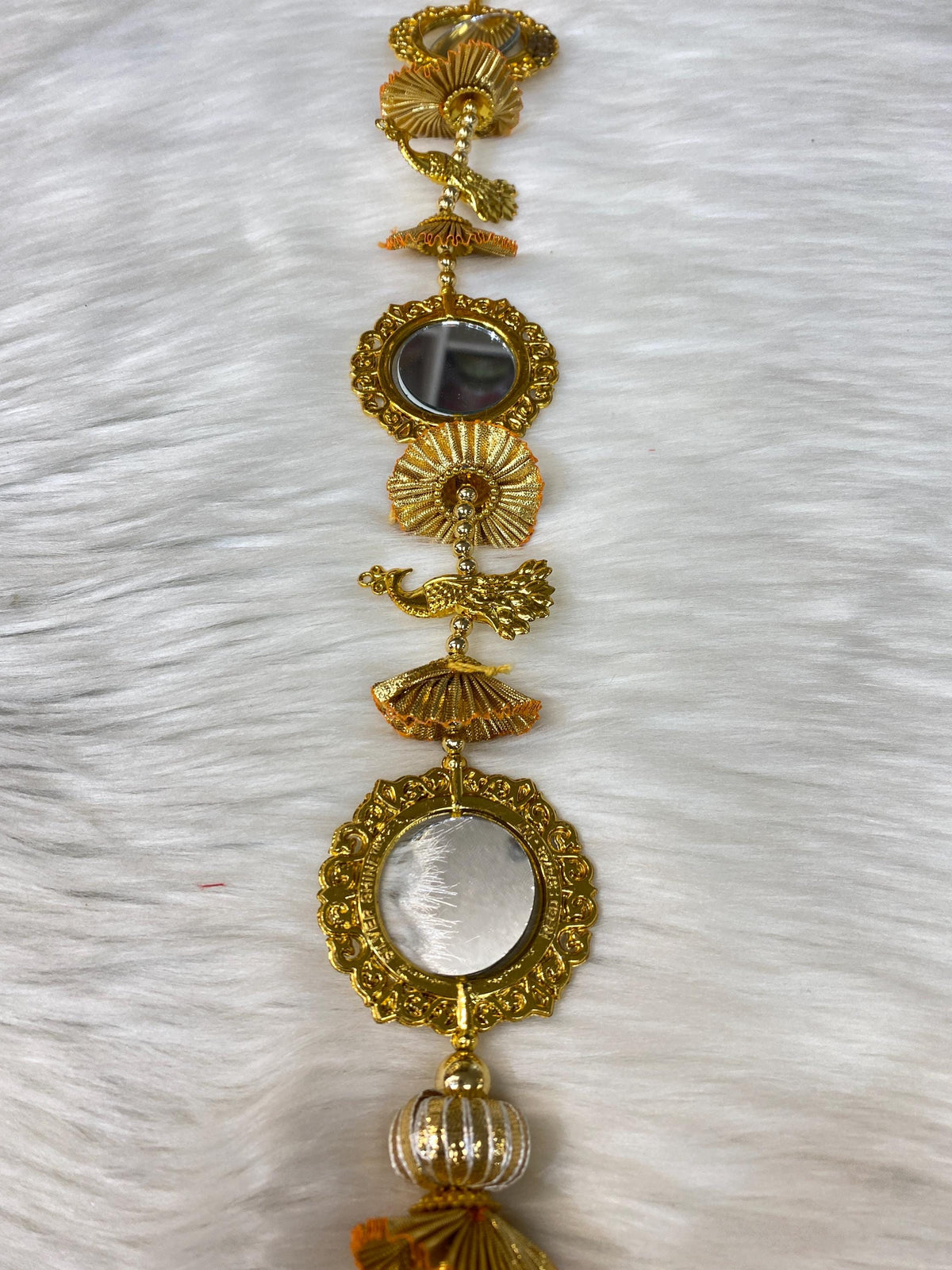 Punjabi Golden Colour Fabric Parandi Tassles Hair Extensions with Beads for Women and Girls (Sold per piece)