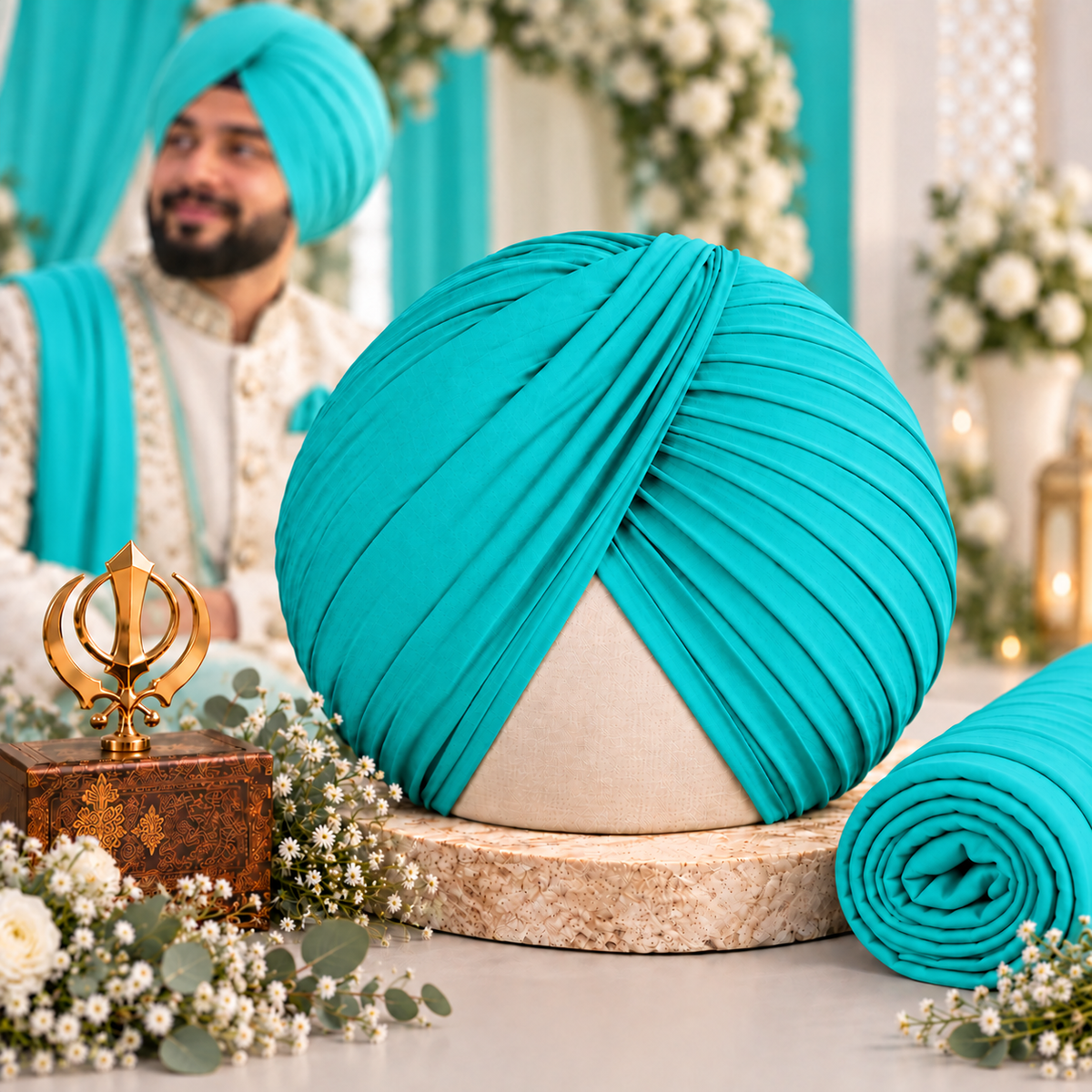 Sikh Turban- Turquoise (Full Voile and Rubia(Medium)/Half and Half Voile)