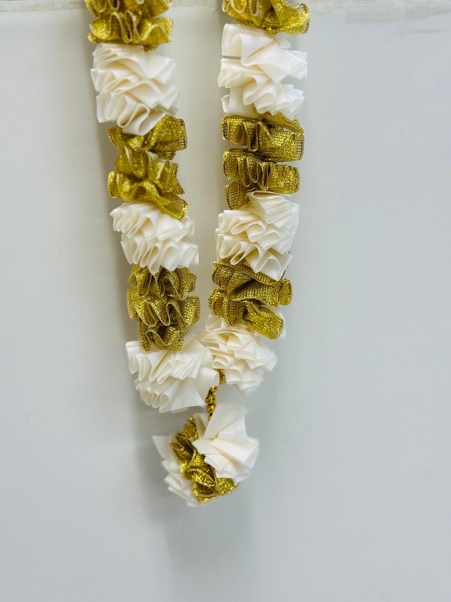 Wedding Accessories- Handmade Artificial Flower Garland/Mala for Milni (Golden/White)