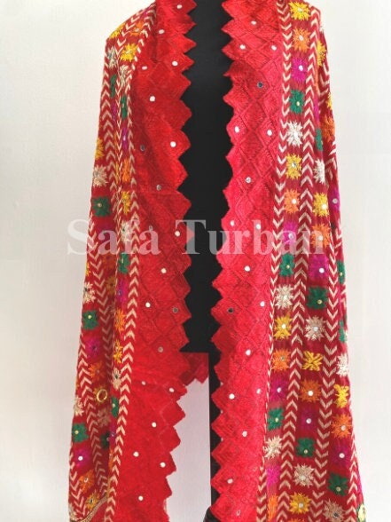 Phulkari Dupatta- Women's Phulkari Dupatta, Scarf, Multicolour Phulkari Chunni, Dupatta