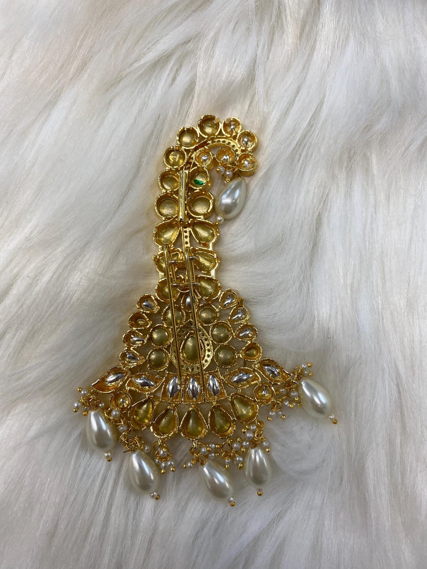 Indian Groom Wedding Accessories-  Kundan Kalangi/Kalgi for Men's Safa/Groom Pagdi with Feather