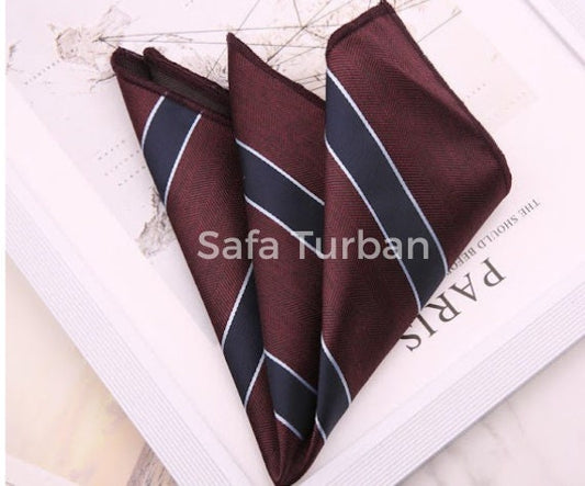 Men's Pocket Squares (Dark Maroon and Blue Stripes)