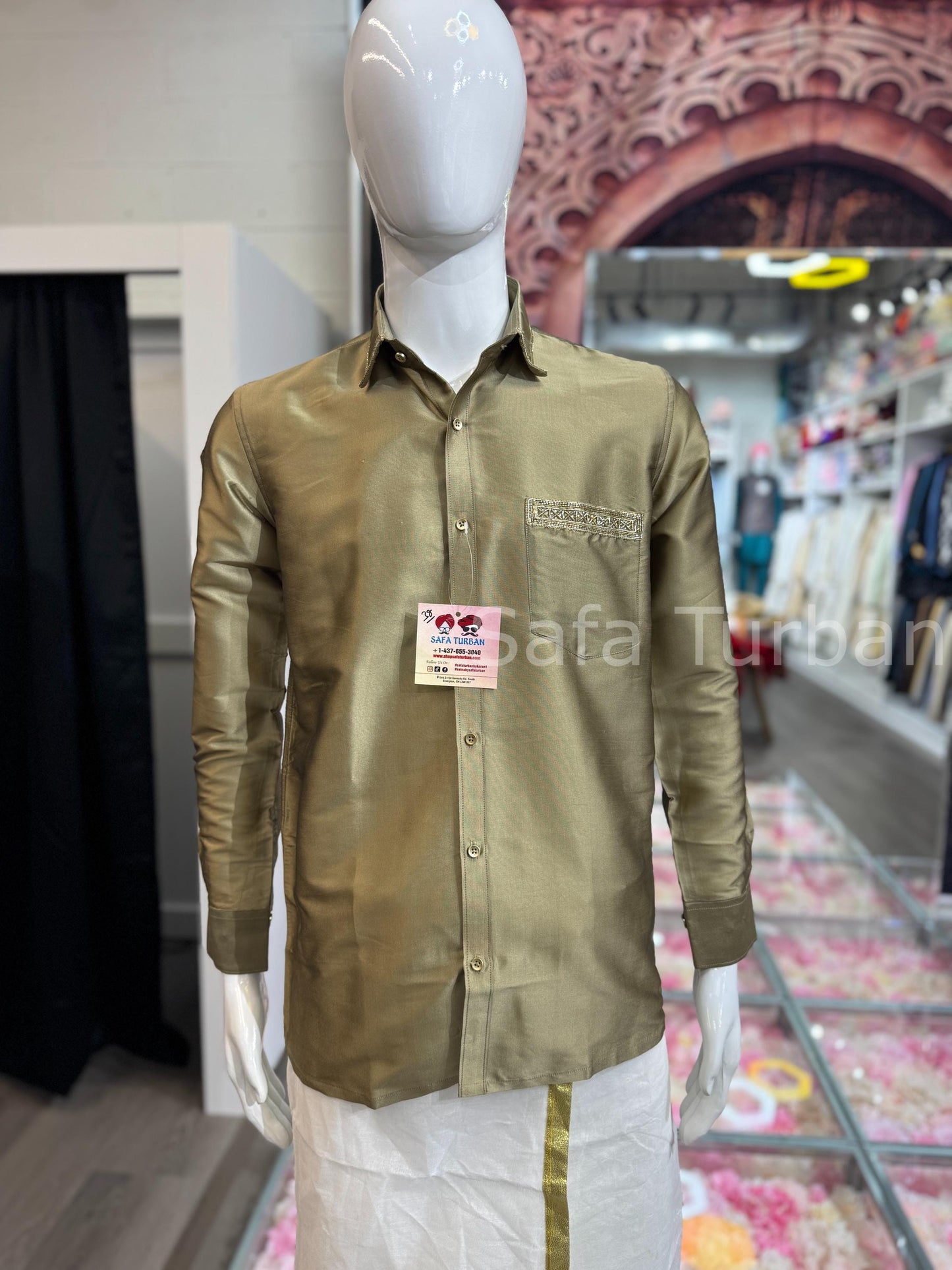 Solid Pure Silk Casual Shirt (Mehndi Green)