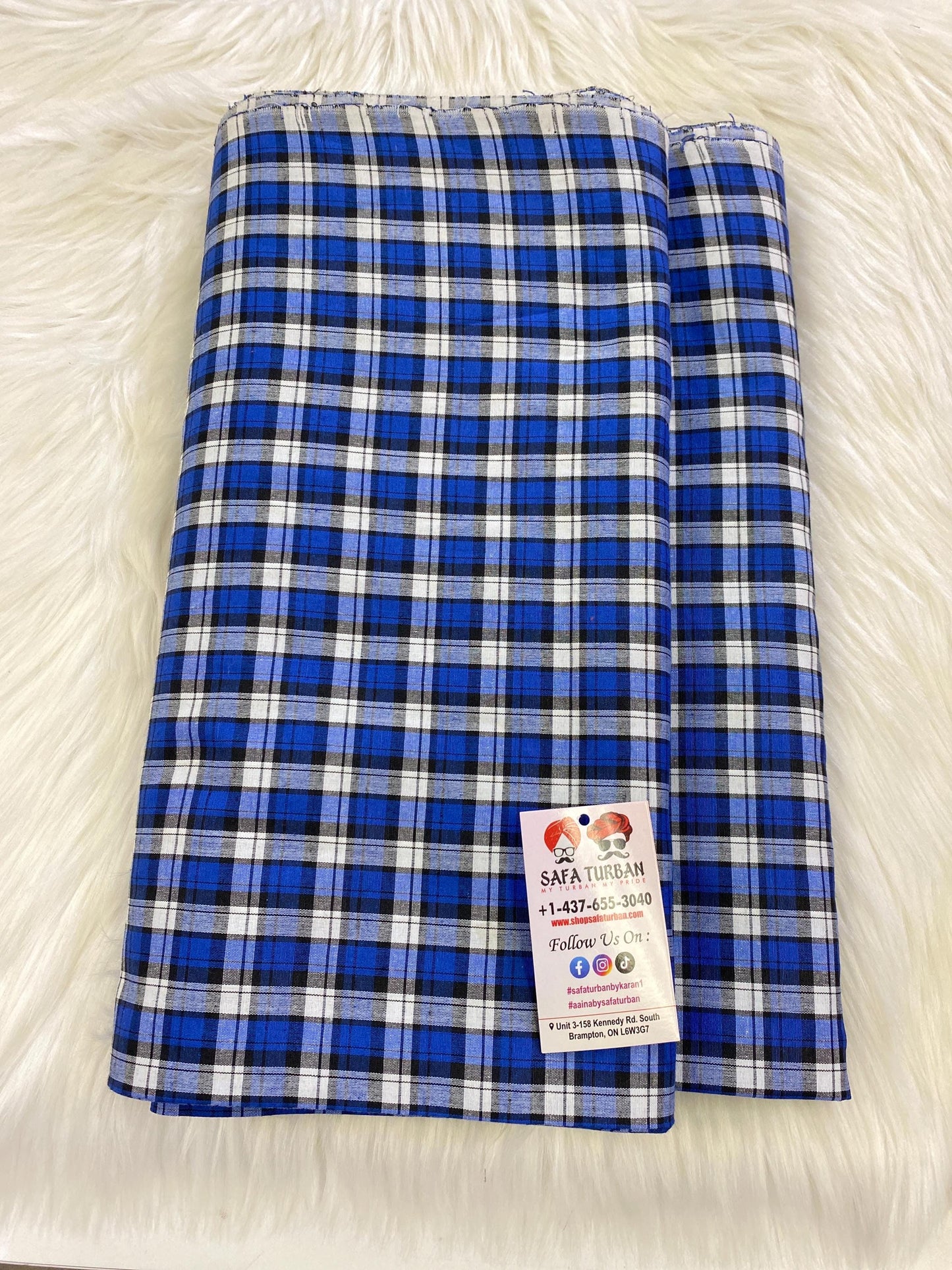 Sikh Desi Parna- Unstitched Royal Blue, Black and white Check Turban (Dabbi wala Parna)