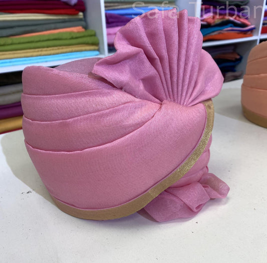 Indian Wedding- Silk Fabric handmade Safa for groom in Pink colour, Groom Head Safa Turban/Pagdi Headwrap for Dulha