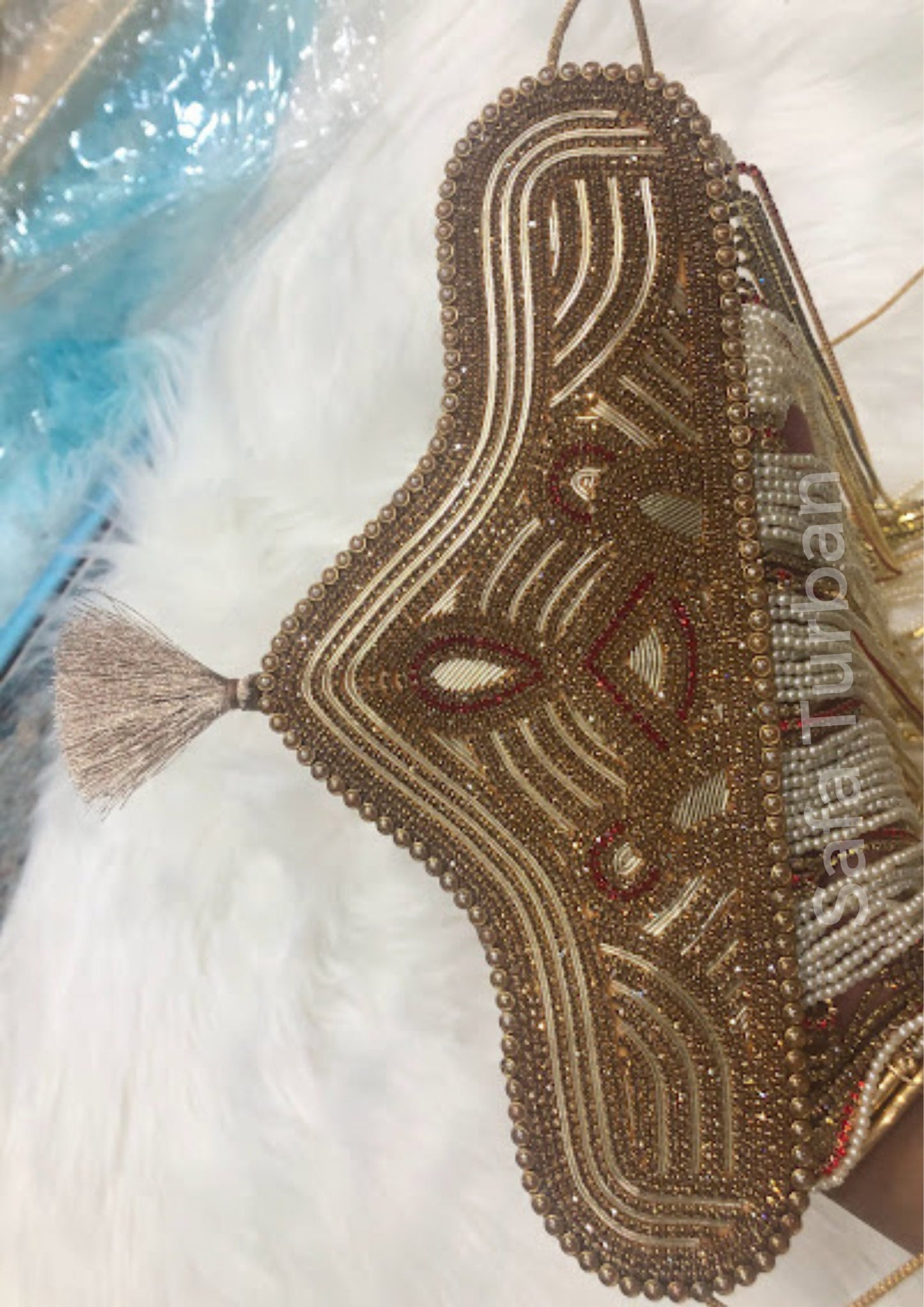Indian Groom Sehra- Indian Wedding Accessories- Sehra with Golden, White and Pearl Beads