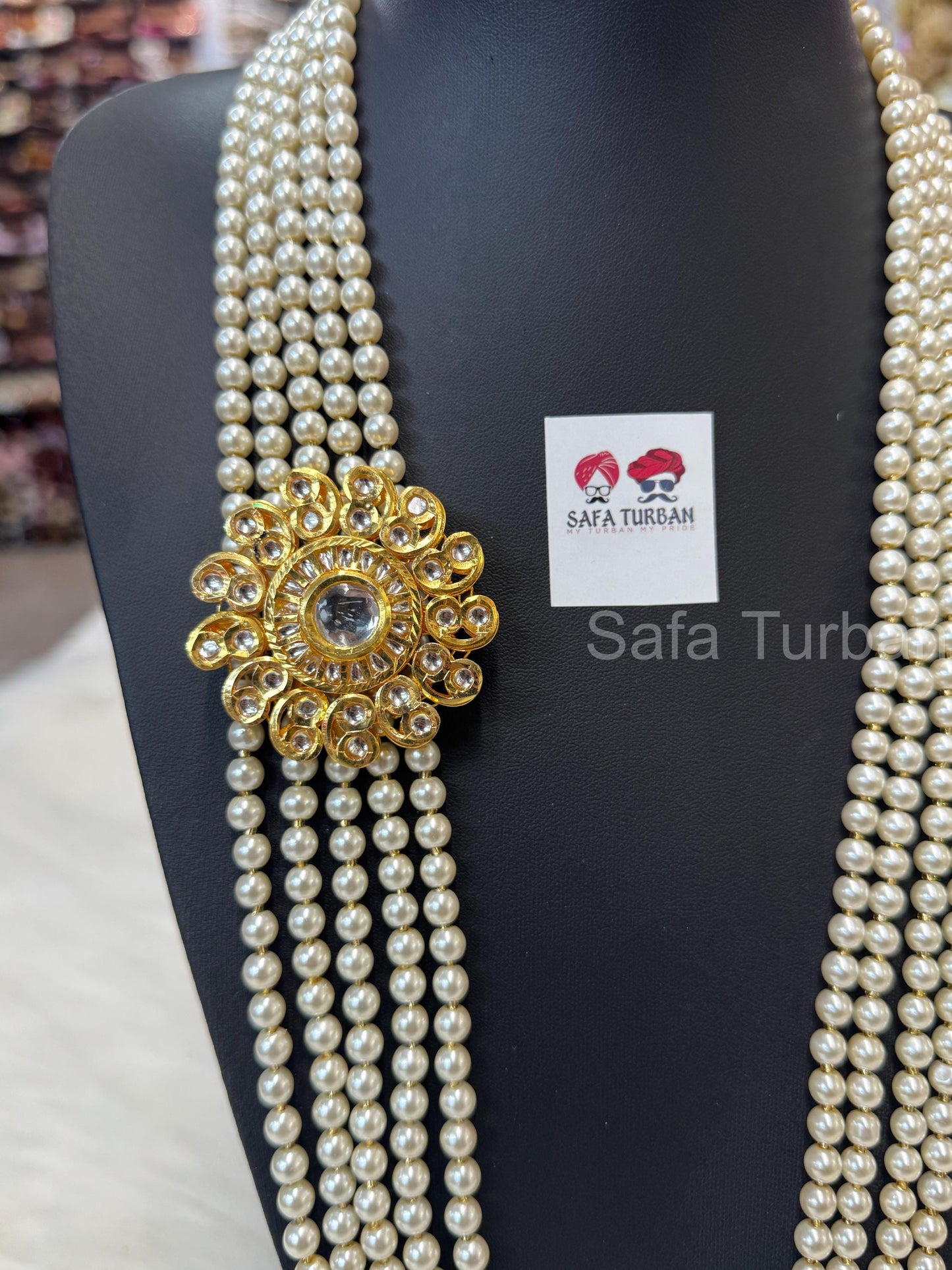 Indian Wedding- Pearl Stone Five Layer Studded Necklace for Men/Groom for Wedding