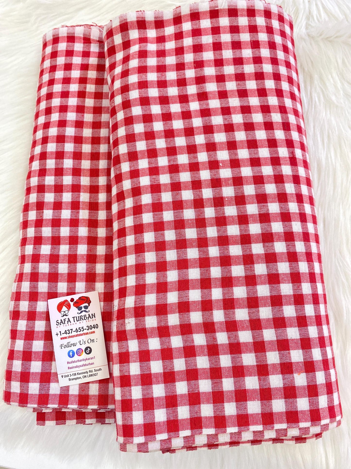 Sikh Desi Parna- Red and White Check Turban (Dabbi wala Parna)