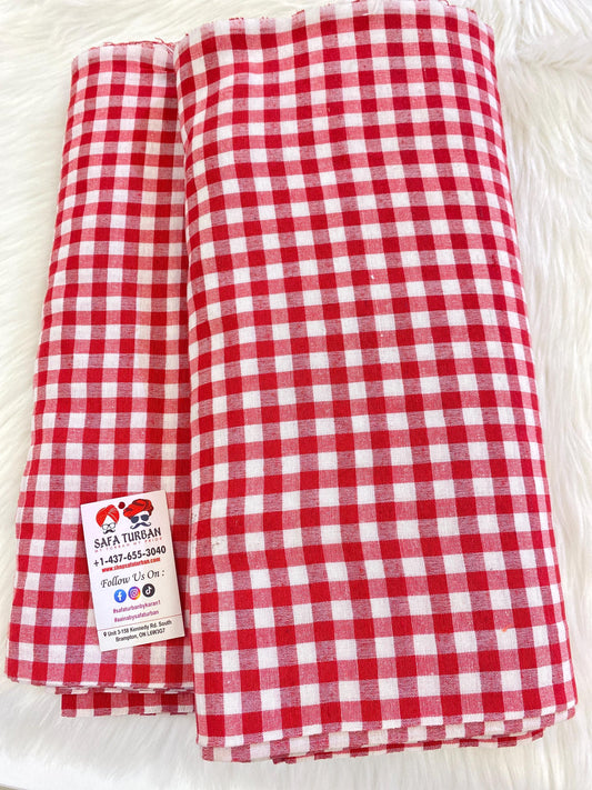 Sikh Desi Parna- Red and White Check Turban (Dabbi wala Parna)