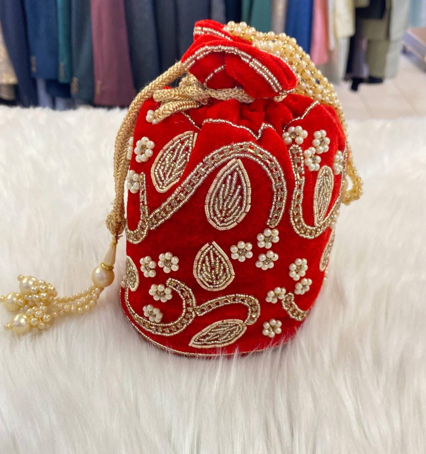 Designer Bridal Potli Bag for women with Embroidery and Embellished Stones