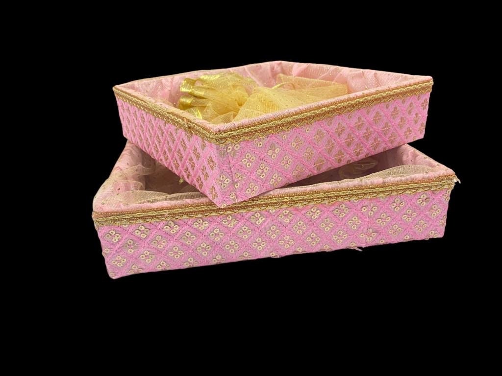 Fancy Gift Hamper Basket, Wedding Gift Packing Basket, Basket with Net, Wedding Hamper Trays, Pack of 2