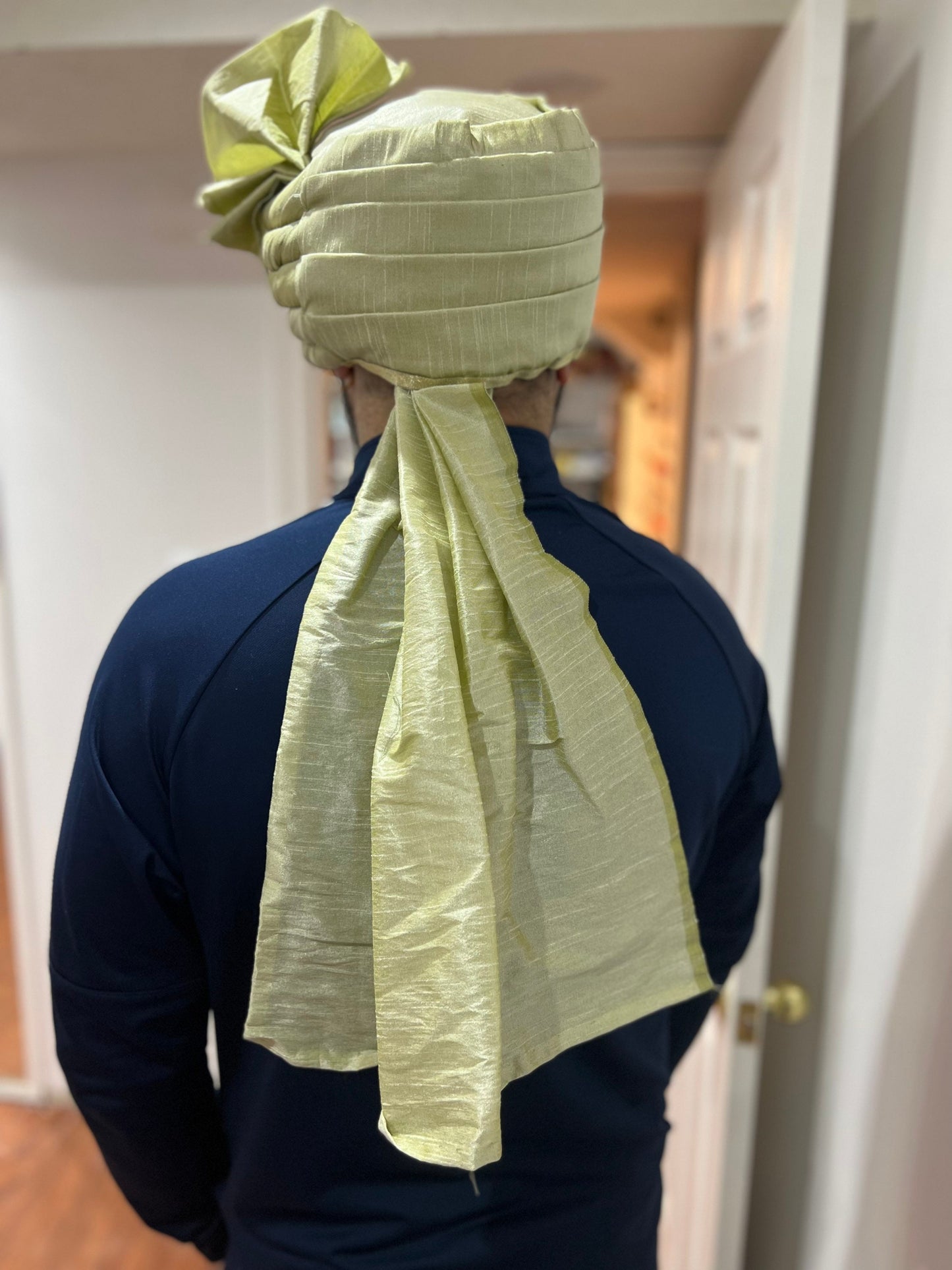 Indian Wedding- Raw Silk fabric handmade Safa for groom in Pista Green colour, Groom Head Safa Turban/Pagdi/Premade Turban Headwrap forDulha