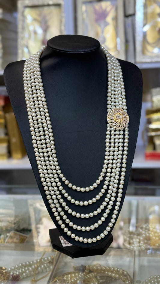 Indian Wedding- Pearl Stone Five Layer  Studded Necklace for Men/Groom for Wedding