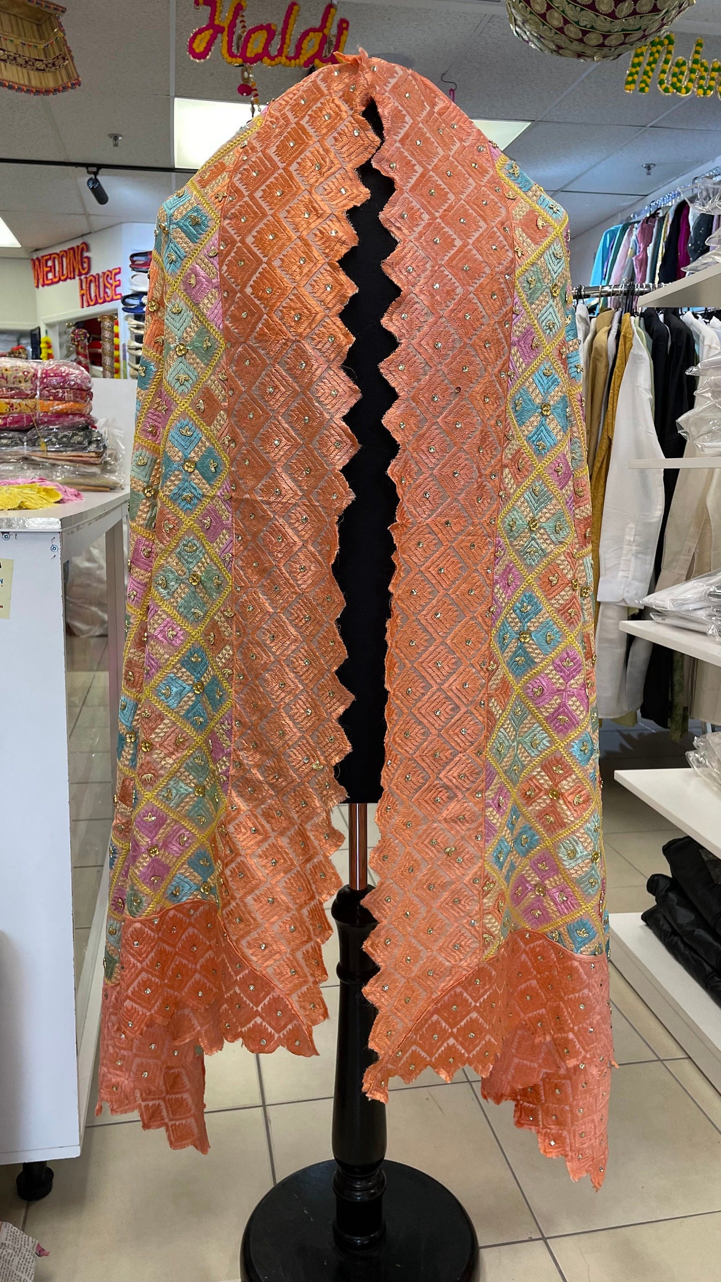 Phulkari Dupatta- Women's Phulkari Dupatta, Scarf, Multicolour Phulkari Chunni, Dupatta