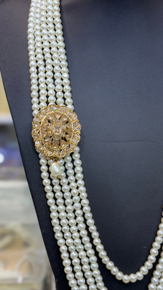Indian Wedding- Pearl Stone Five Layer  Studded Necklace for Men/Groom for Wedding