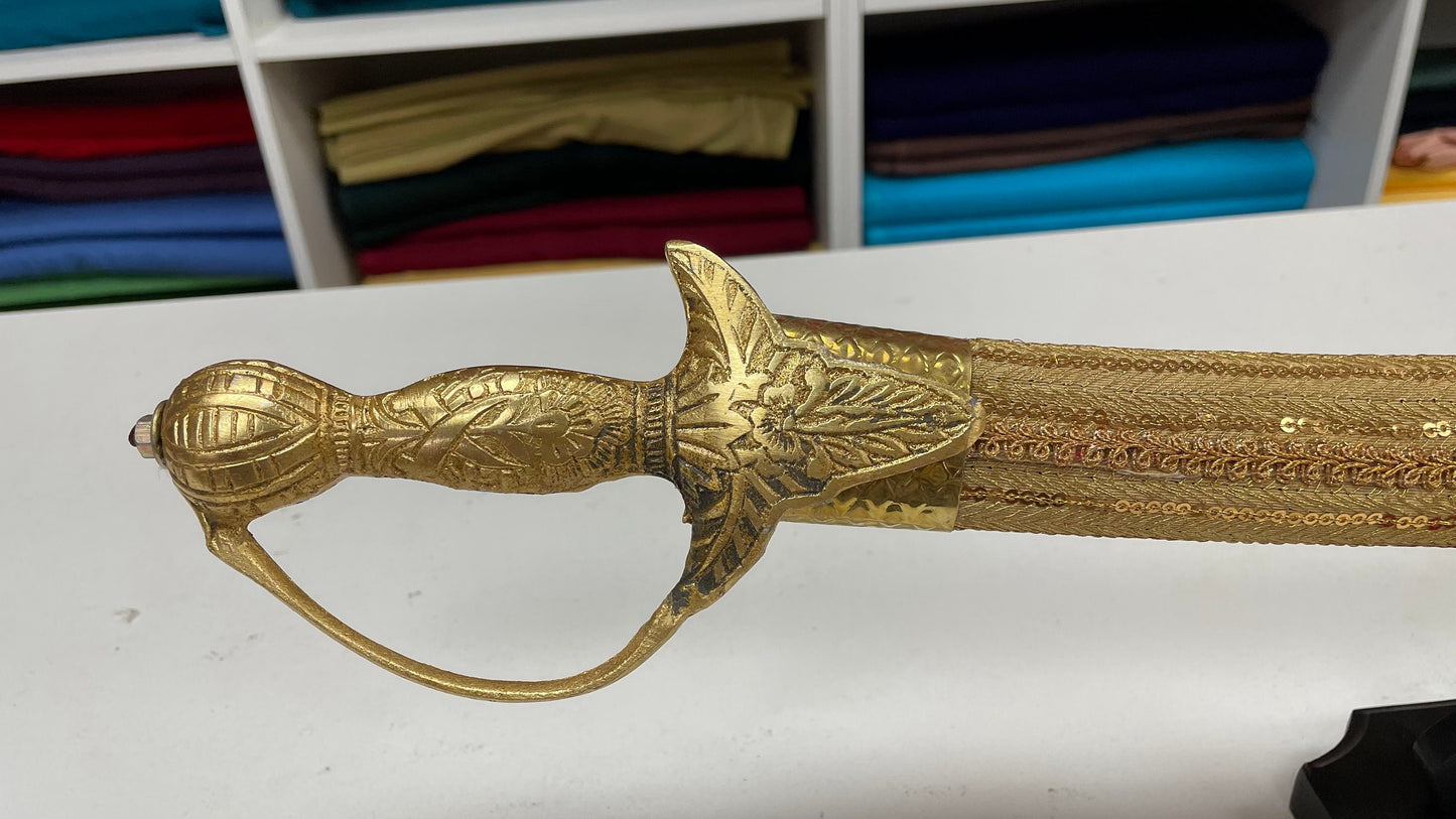 Indian Wedding Decorative Sword/Kirpan- Gold sequin Kirpan with golden handle/For wedding purpose/Decorated Sikh Wedding Kirpan