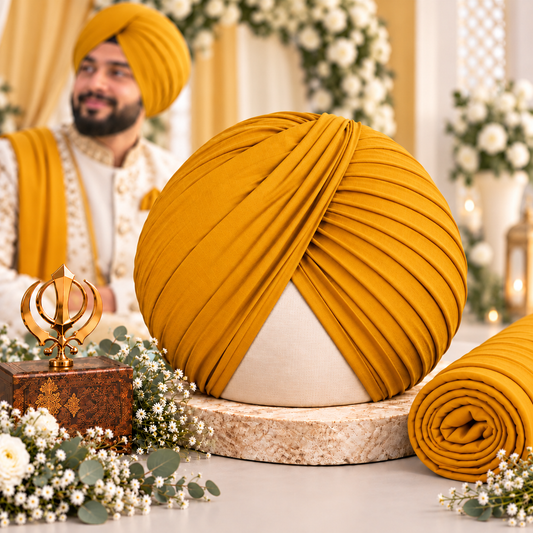 Sikh Turban- Yellow Safron (Full Voile and Rubia(Medium)/Half and Half Voile)