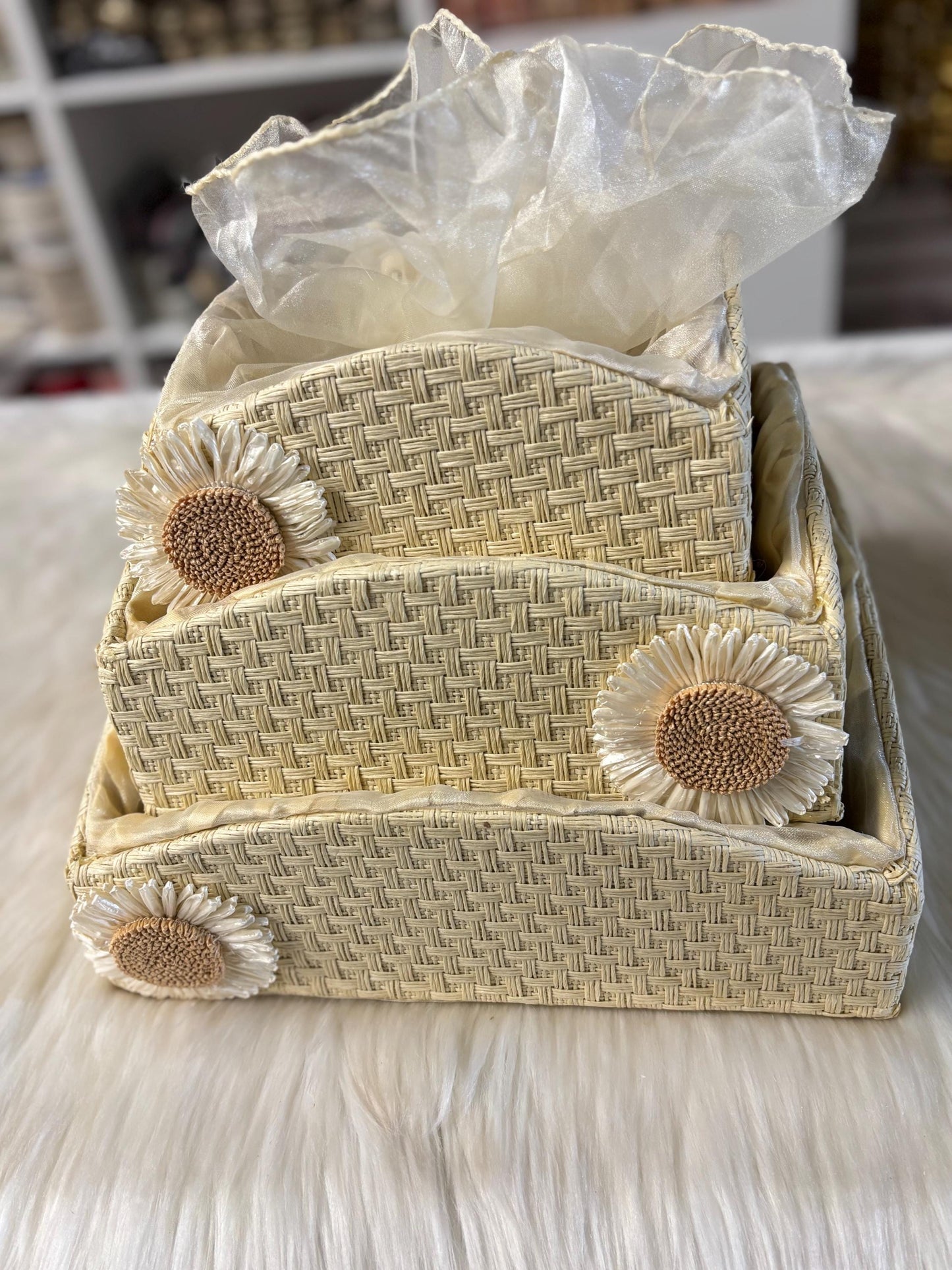 Fancy Gift Hamper Basket, Wedding Gift Packing Basket, Basket with Net, Wedding Hamper Trays, Pack of 3