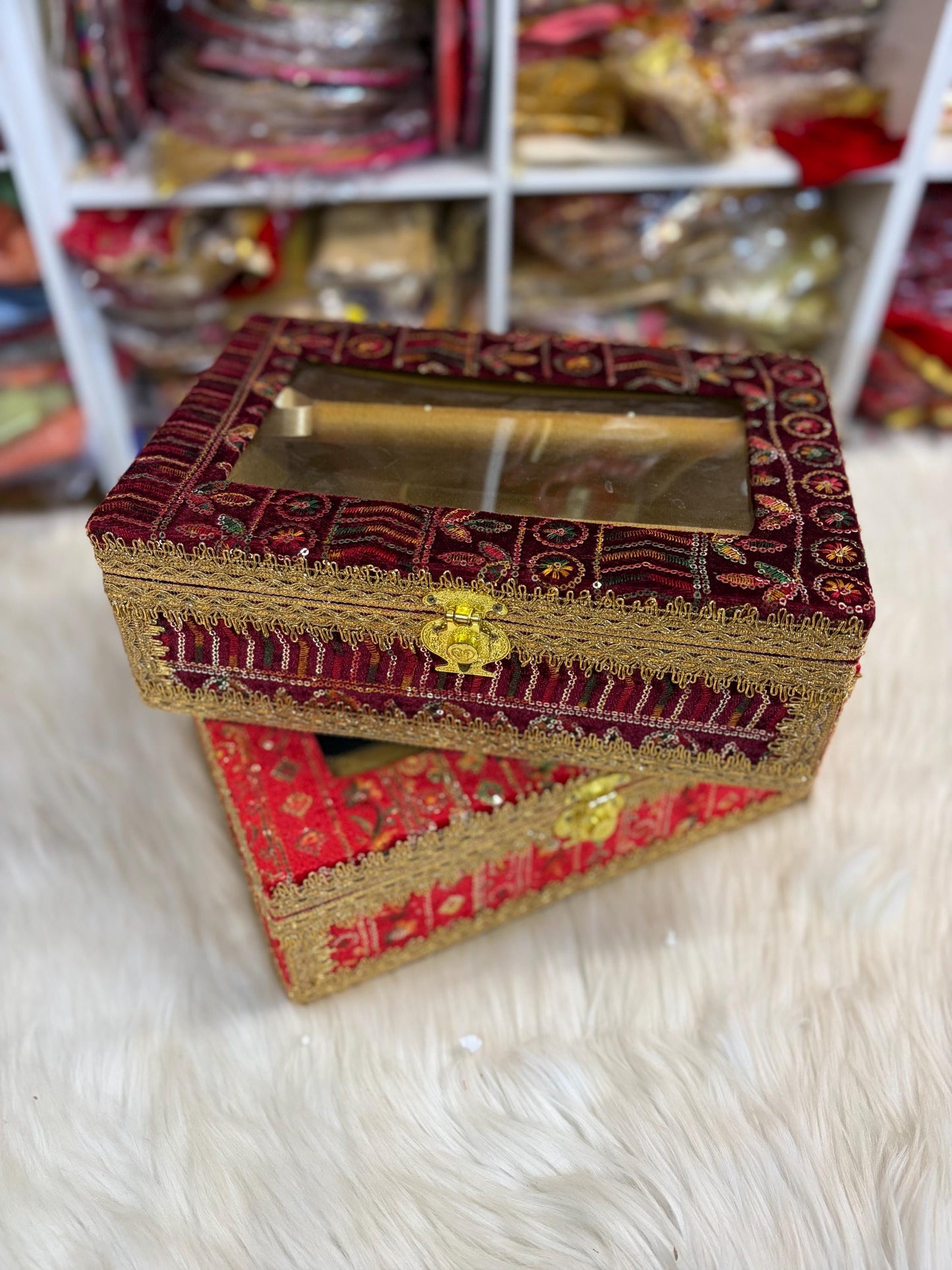 Churra Box- Velvet Embroided handcrafted Box- Trousseau Box- Churra bangle Box- Bridal Chura- Bridal Bangles- Bangle Storage Box