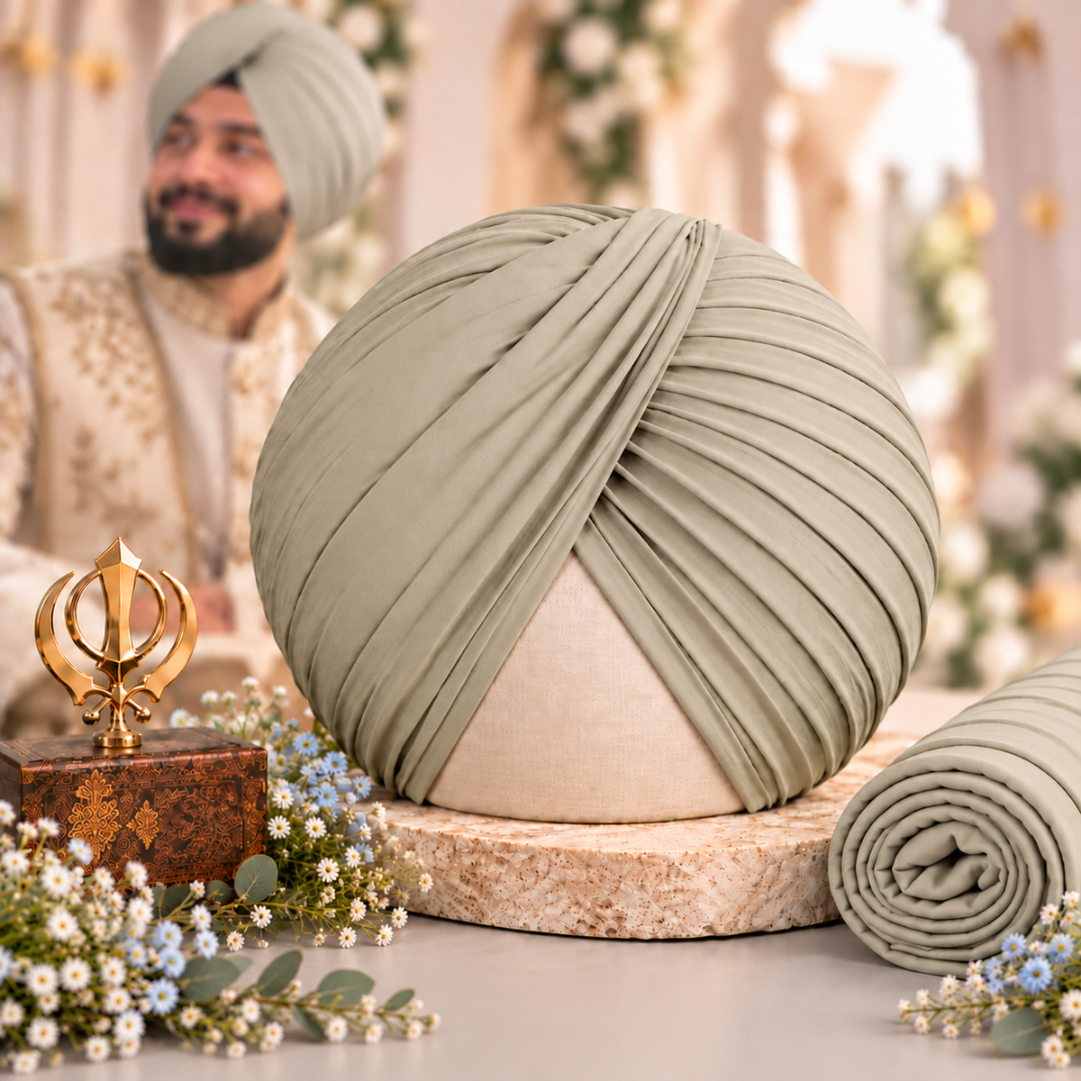 Sikh Turban- Khakhi Colour  (Full Voile and Rubia(Medium)/Half and Half Voile)