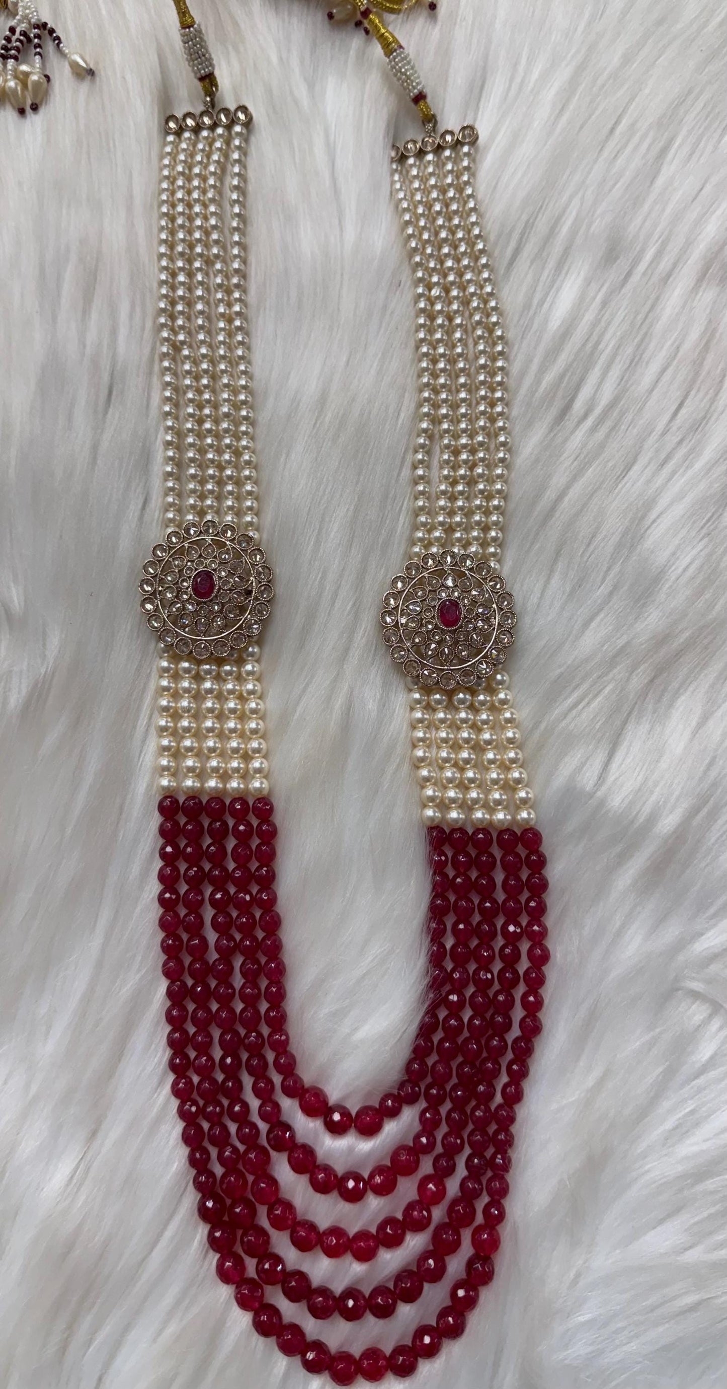 Indian Wedding-Pearl Necklace with Brooch, five Layered Maharaja Haar/ Necklace for Groom for Wedding
