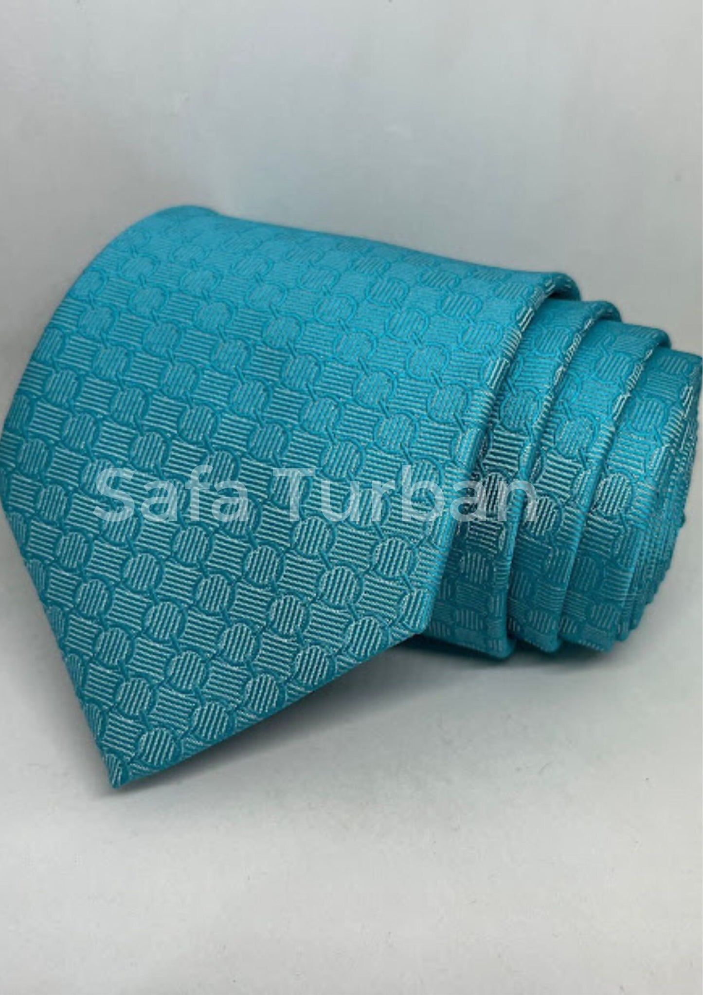 Mens Plaid Micro Self Silk Necktie Gift Set With Pocket Square (Firozi Blue Colour)