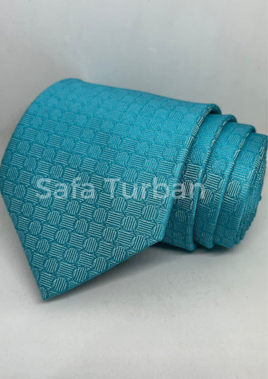 Mens Plaid Micro Self Silk Necktie Gift Set With Pocket Square (Firozi Blue Colour)