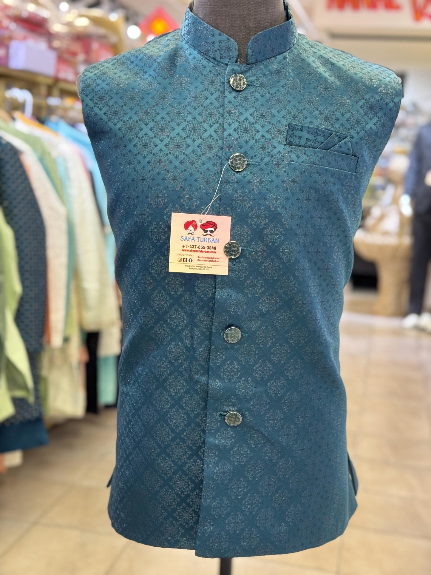 Designer Peacock Green Men Vest- Wedding Vest, Wedding Dress, Kurta Pajama Vest, Casual Wear