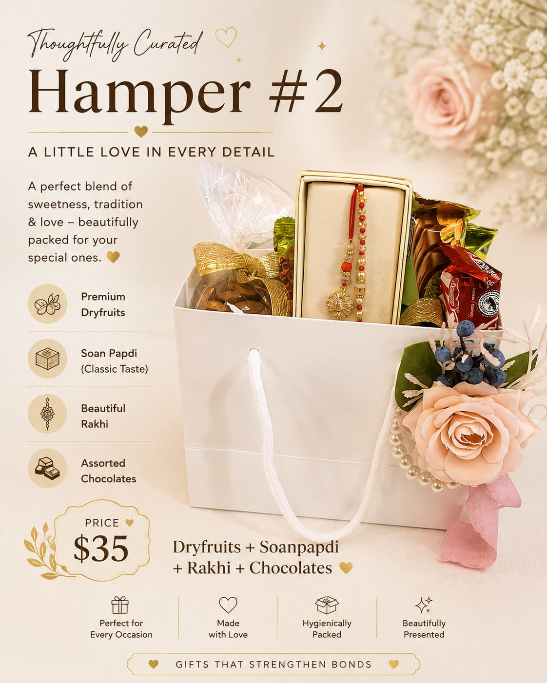 Premium Rakhi Gift Hamper with Dry Fruits, Soan Papdi & Chocolates
