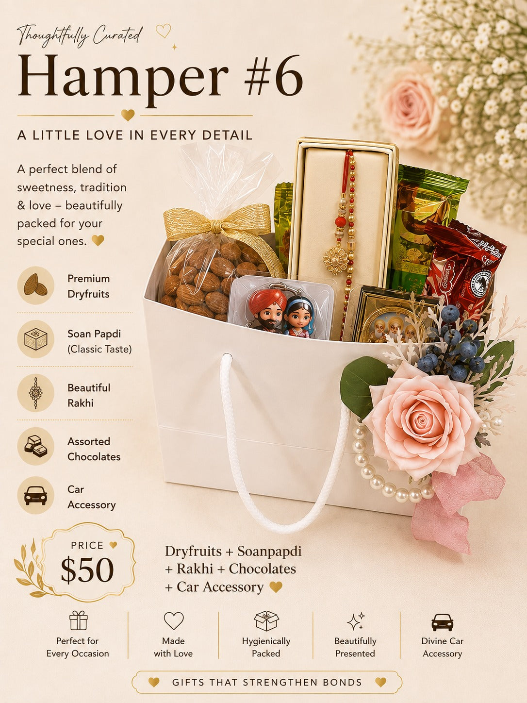 Premium Rakhi gift hamper with dry fruits