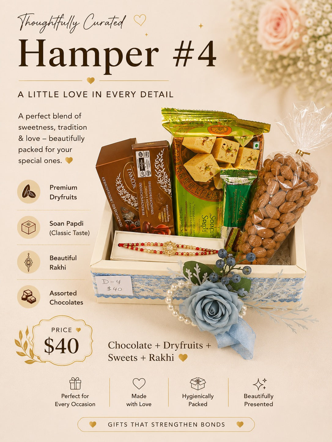 Premium Rakhi gift hamper with chocolates