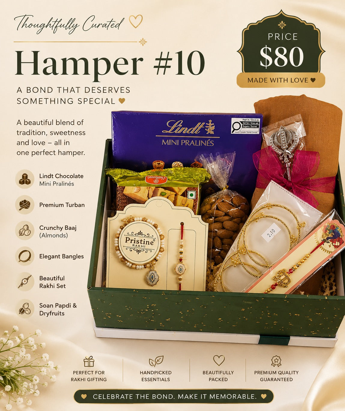Premium Rakhi Gift Hamper #10 with Lindt Mini Pralines