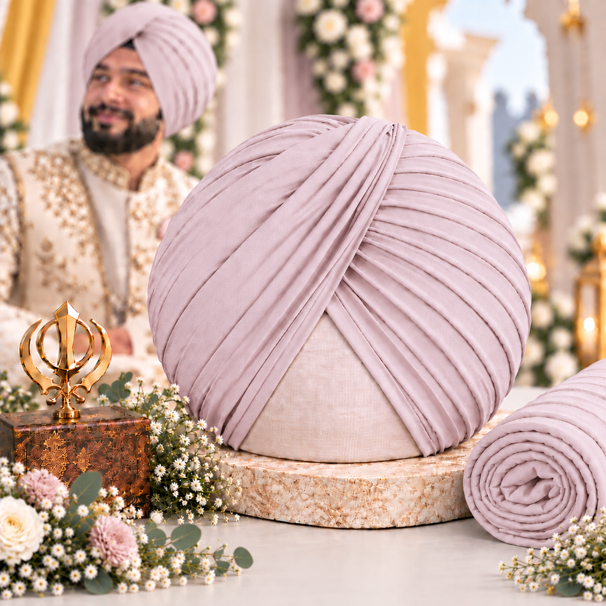 Sikh Turban- Pink (Full Voile and Rubia(Medium)/Half and Half Voile)